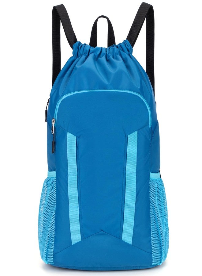 Veious Drawstring Backpack for Kids Sports Gym Bag with Shoes Compartment, Water Resistant Beach Swim Bag String Backpack for Boys and Girls, Blue - Image 1