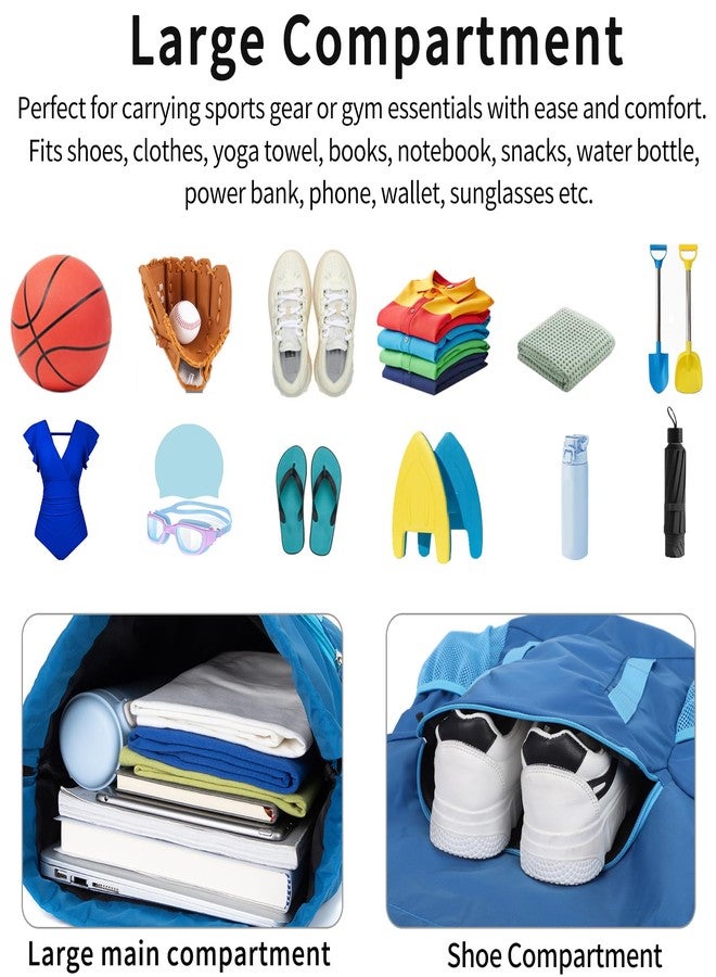 Veious Drawstring Backpack for Kids Sports Gym Bag with Shoes Compartment, Water Resistant Beach Swim Bag String Backpack for Boys and Girls, Blue - Image 3
