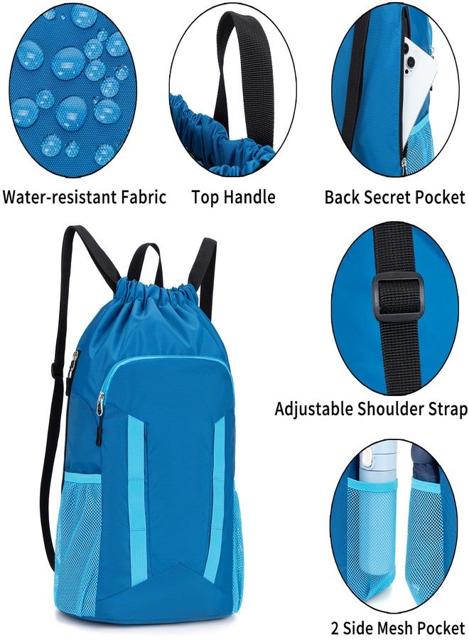Veious Drawstring Backpack for Kids Sports Gym Bag with Shoes Compartment, Water Resistant Beach Swim Bag String Backpack for Boys and Girls, Blue - Image 4