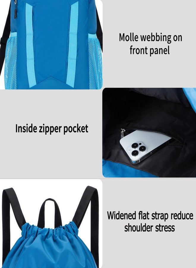 Veious Drawstring Backpack for Kids Sports Gym Bag with Shoes Compartment, Water Resistant Beach Swim Bag String Backpack for Boys and Girls, Blue - Image 5