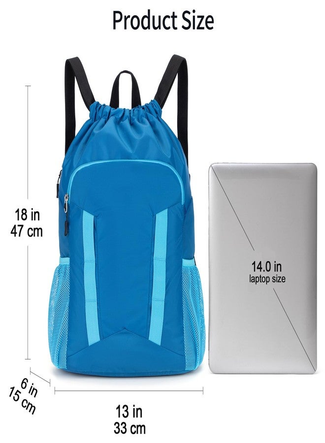 Veious Drawstring Backpack for Kids Sports Gym Bag with Shoes Compartment, Water Resistant Beach Swim Bag String Backpack for Boys and Girls, Blue - Image 2
