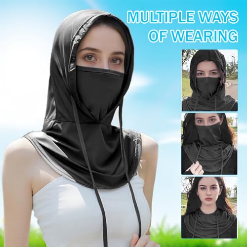 GUSTAVE® UPF 50+ Sun Hat for Men Women 3 in 1 Balaclava Sun Hood with Face Mask & Neck Gaiter, Ice Silk Cool Touch Drawstring Sun Hood Quick Dry Moisture-wicking Outdoor Riding Sun Hat, Black - Image 5
