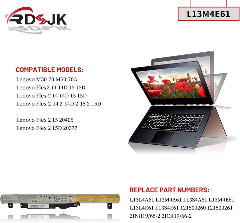 L13M4E61 L13S4E61 L13L4E61 L13S4A61 L13L4A61 L13M4A61 Laptop Battery for Lenovo M50-70 M50-70A Flex 2-14 2-14D 2-15 2-15D Flex2 14 14D 15 15D 20377 Series 121500260 121500261 2ICR19/66-2 7.44V 41.6Wh - Image 3