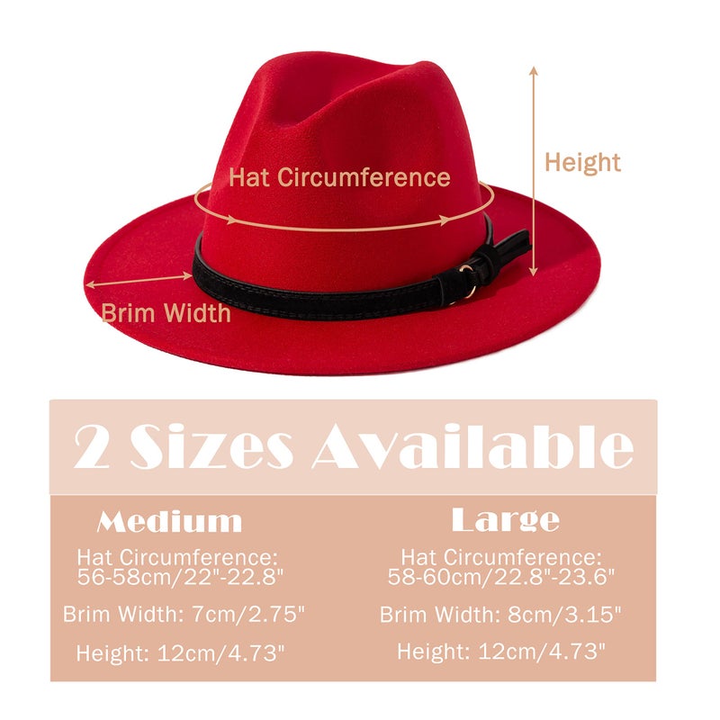 Lisianthus Men & Women Vintage Wide Brim Fedora Hat with Belt Buckle (B-Red, L; Hat Circumference: 59-60cm (for Men)) - Image 3