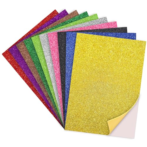 Lakeer Self Adhesive Sticky A4 Size Glitter Sparkles Foam Sheet with Sticky Back Pack of 10 Sheets (10 Colours x 1 Pcs Each) - Image 1
