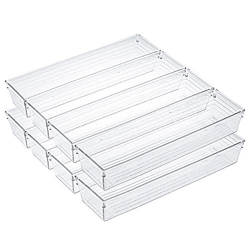 Kingrol 10 Pack 12 x 3 x 2 Inch Clear Drawer Organizer Trays, Desk Drawer Divider Storage Bins, Storage Box Set for Kitchen Bathroom Office Supplies - Image 1