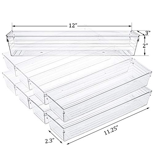 Kingrol 10 Pack 12 x 3 x 2 Inch Clear Drawer Organizer Trays, Desk Drawer Divider Storage Bins, Storage Box Set for Kitchen Bathroom Office Supplies - Image 4
