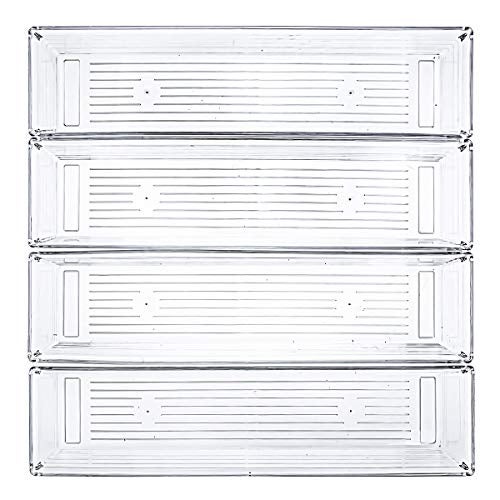 Kingrol 10 Pack 12 x 3 x 2 Inch Clear Drawer Organizer Trays, Desk Drawer Divider Storage Bins, Storage Box Set for Kitchen Bathroom Office Supplies - Image 3