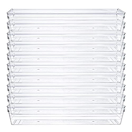 Kingrol 10 Pack 12 x 3 x 2 Inch Clear Drawer Organizer Trays, Desk Drawer Divider Storage Bins, Storage Box Set for Kitchen Bathroom Office Supplies - Image 2