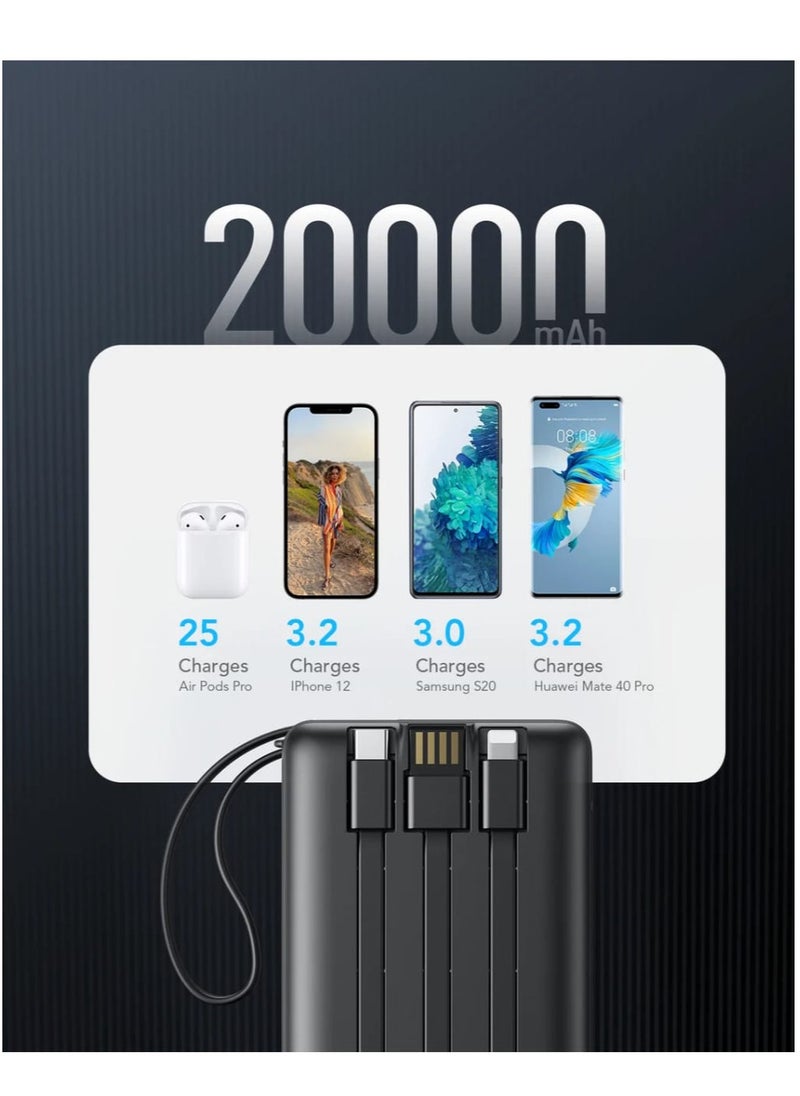 VEGER - Power Bank 20000mAh and Built-in 4 Cables Compatible with all Devices Black - Image 1