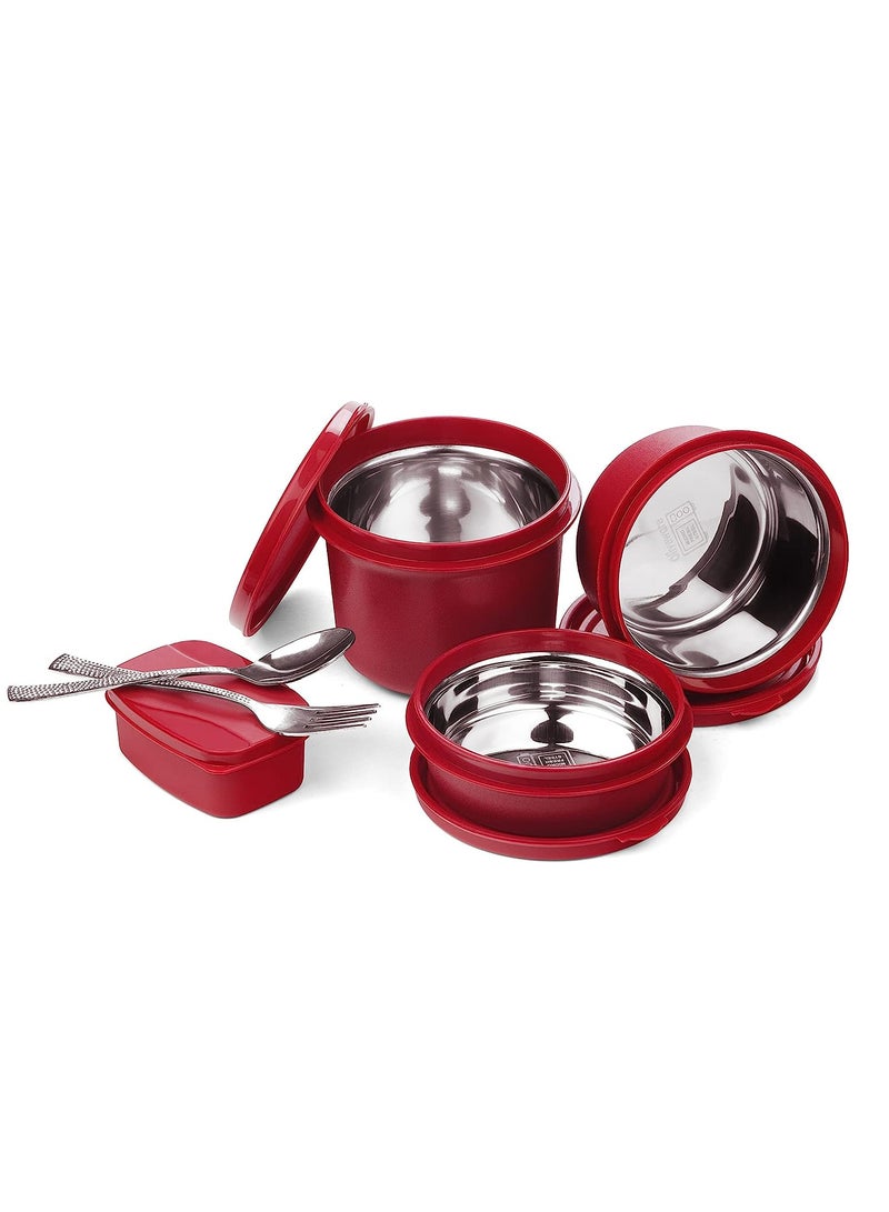 oliveware Executive Micro Safe Lunch Box | 3 Stainless Steel Containers | Microwave Safe | Insulated Fabric Bag | Leak Proof | Full Meal (Red) - Image 3