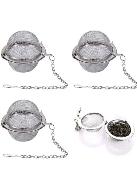 Stainless Steel Tea Ball Mesh Infuser Strainers Premium Filter Interval Diffuser with Extended Chain Hook for Brew Loose Leaf and Spices Seasonings 3 Pcs