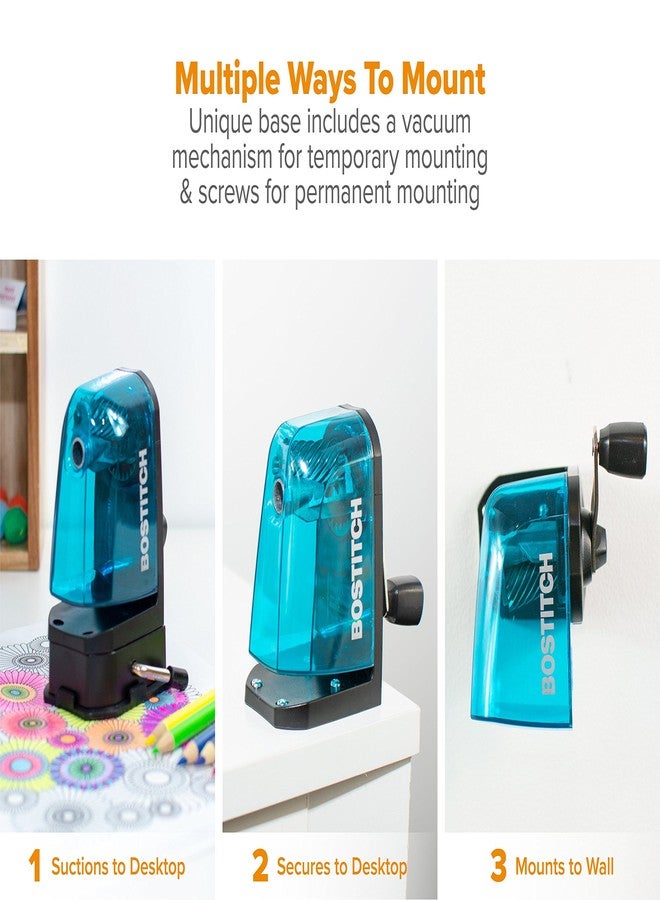 Bostitch Office Multi-Mount Manual Pencil Sharpener, Vacuum Mount or Screw Mount, Blue (MPS2-BLUE) - Image 3
