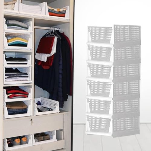 Lamok Stackable Wardrobe Organizer for Clothes - Multipurpose Foldable Plastic Closet Storage Organizer for Kitchen, Bedroom, Bathroom (Pack of 10, White) - Image 1