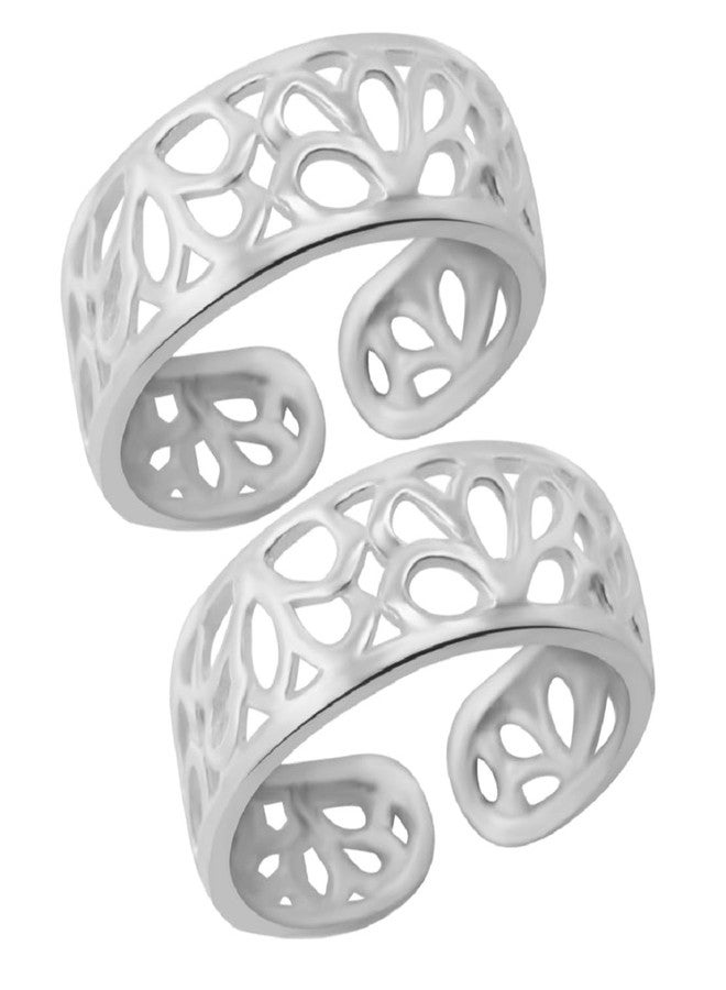 Parnika MJ Comfortable Band Design Toe Rings in Pure 92.5 Sterling Silver for Women (Floral) - Image 1