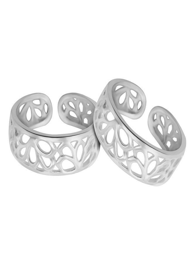Parnika MJ Comfortable Band Design Toe Rings in Pure 92.5 Sterling Silver for Women (Floral) - Image 2