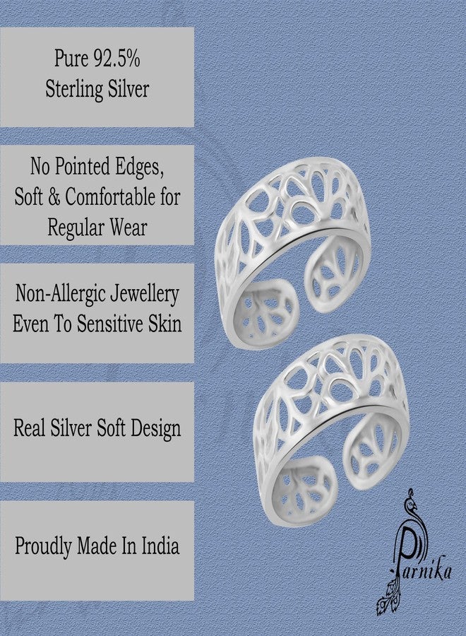 Parnika MJ Comfortable Band Design Toe Rings in Pure 92.5 Sterling Silver for Women (Floral) - Image 3
