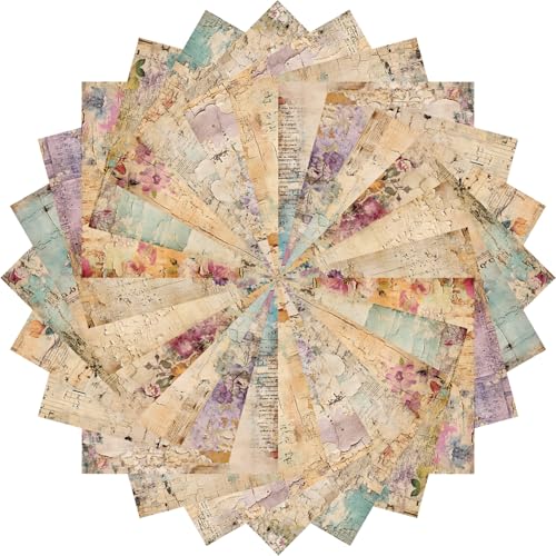 NPCSWXQ 24Pcs 6×6 Scrapbook Paper Pad Purple Yellow Floral Pattern Vintage Decorative Decoupage Paper Pack For DIY Card Making Scrapbooking Supplies Decor Junk Journal,Craft Gift Wrapping - Image 2