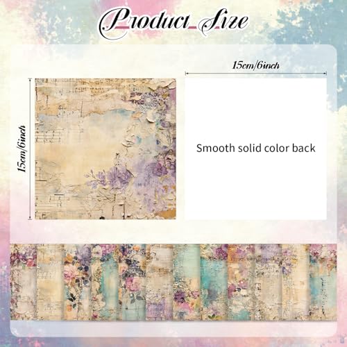 NPCSWXQ 24Pcs 6×6 Scrapbook Paper Pad Purple Yellow Floral Pattern Vintage Decorative Decoupage Paper Pack For DIY Card Making Scrapbooking Supplies Decor Junk Journal,Craft Gift Wrapping - Image 3
