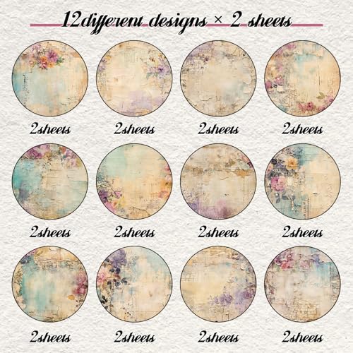 NPCSWXQ 24Pcs 6×6 Scrapbook Paper Pad Purple Yellow Floral Pattern Vintage Decorative Decoupage Paper Pack For DIY Card Making Scrapbooking Supplies Decor Junk Journal,Craft Gift Wrapping - Image 4