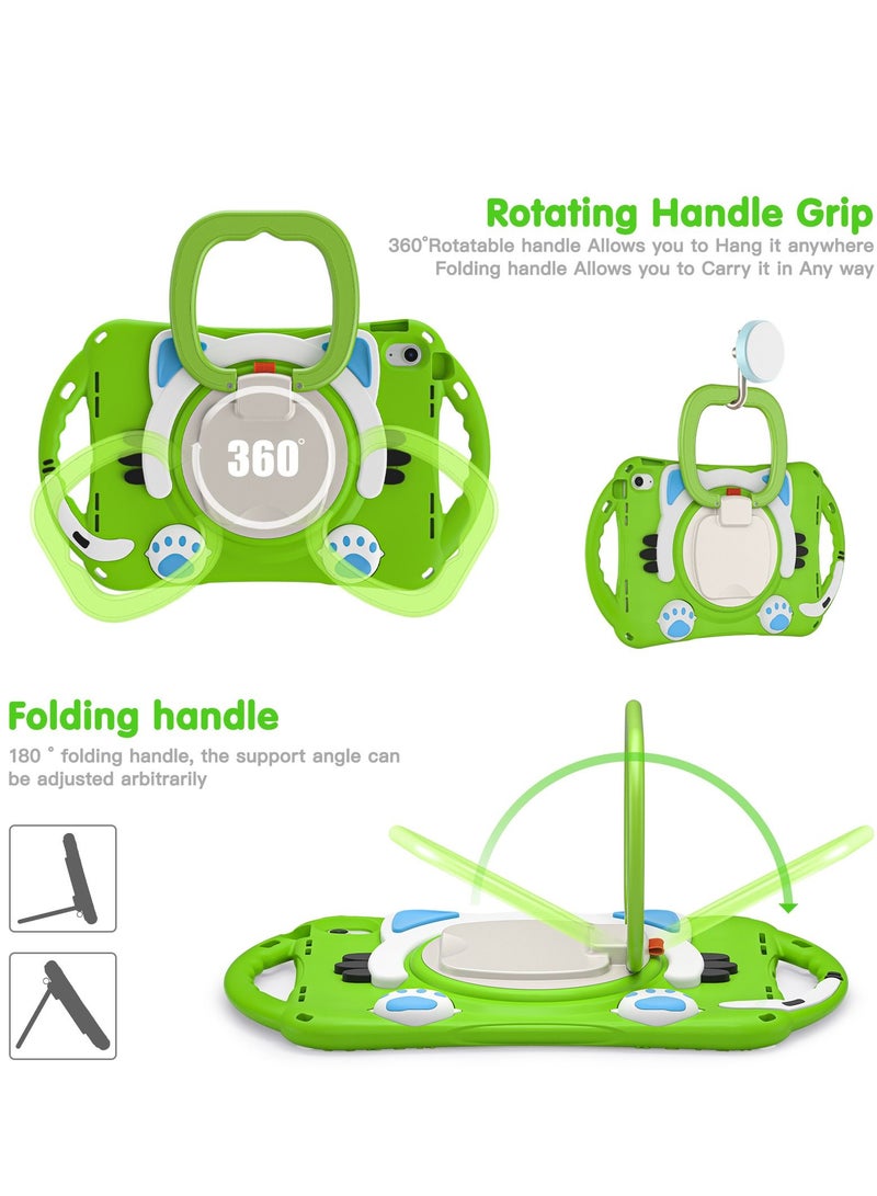 GULFLINK Cute Cat Kids Case with 360° Rotating Handle for ipad 10th 10.9 inch 2022（A2757/A2777）Green - Image 2