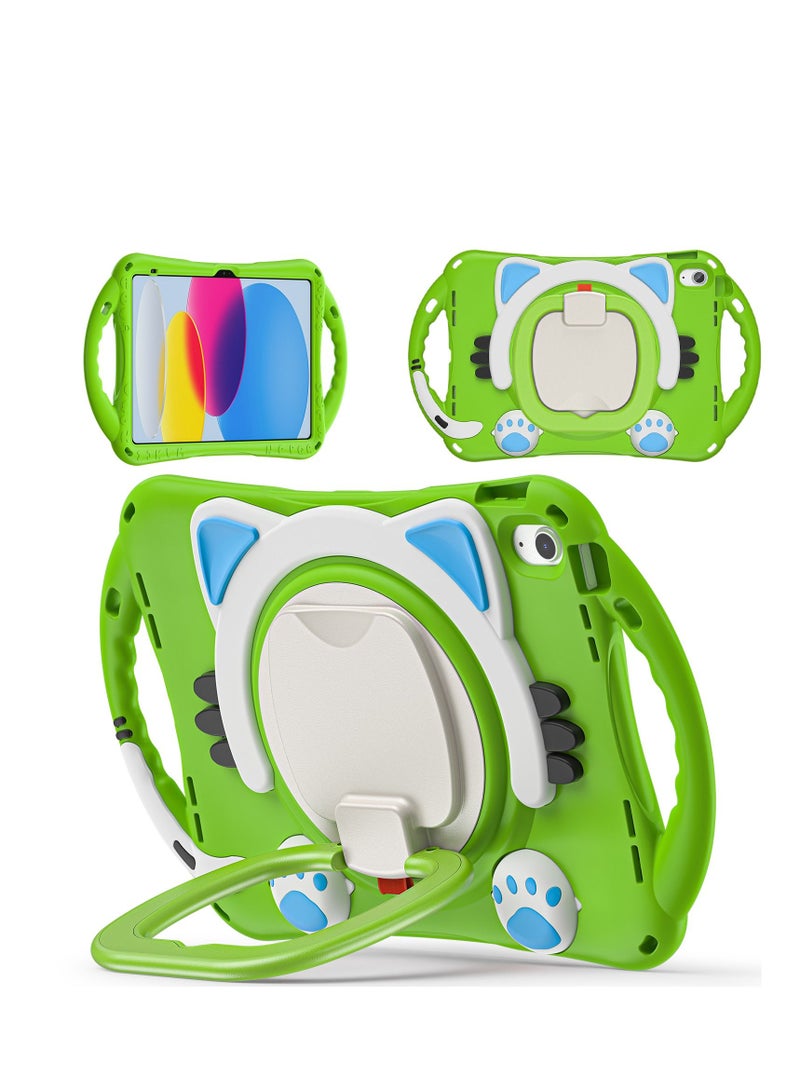 GULFLINK Cute Cat Kids Case with 360° Rotating Handle for ipad 10th 10.9 inch 2022（A2757/A2777）Green - Image 1