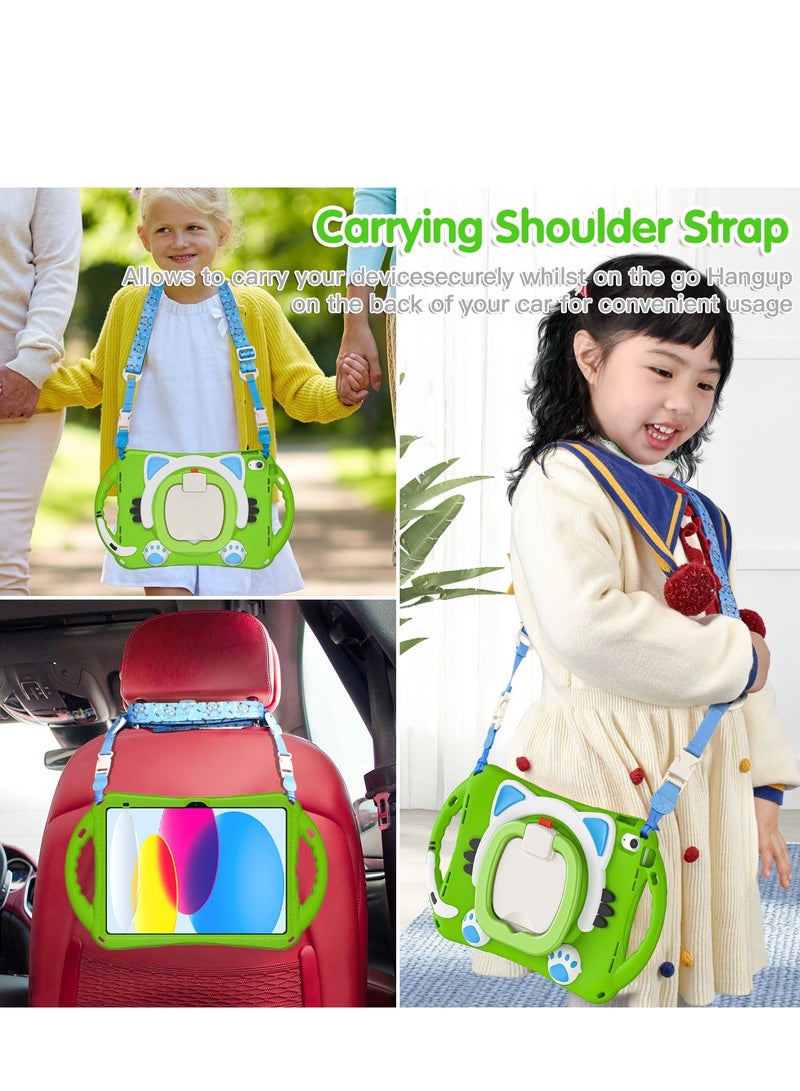 GULFLINK Cute Cat Kids Case with 360° Rotating Handle for ipad 10th 10.9 inch 2022（A2757/A2777）Green - Image 5