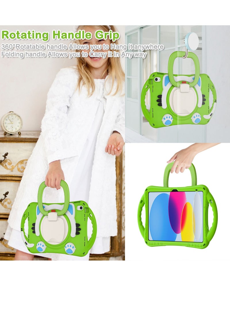 GULFLINK Cute Cat Kids Case with 360° Rotating Handle for ipad 10th 10.9 inch 2022（A2757/A2777）Green - Image 4