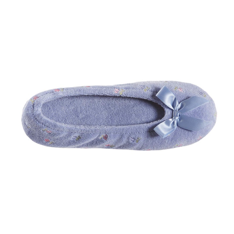 isotoner Women's Ballerina Slippers, Periwinkle Soft Tie Bow, 8-9