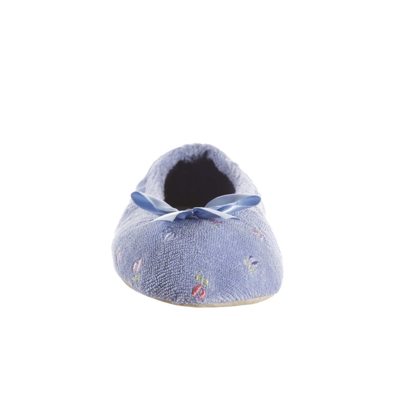 isotoner Women's Ballerina Slippers, Periwinkle Soft Tie Bow, 8-9