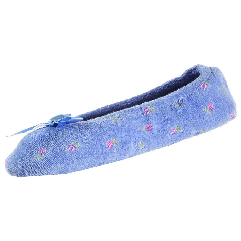isotoner Women's Ballerina Slippers, Periwinkle Soft Tie Bow, 8-9
