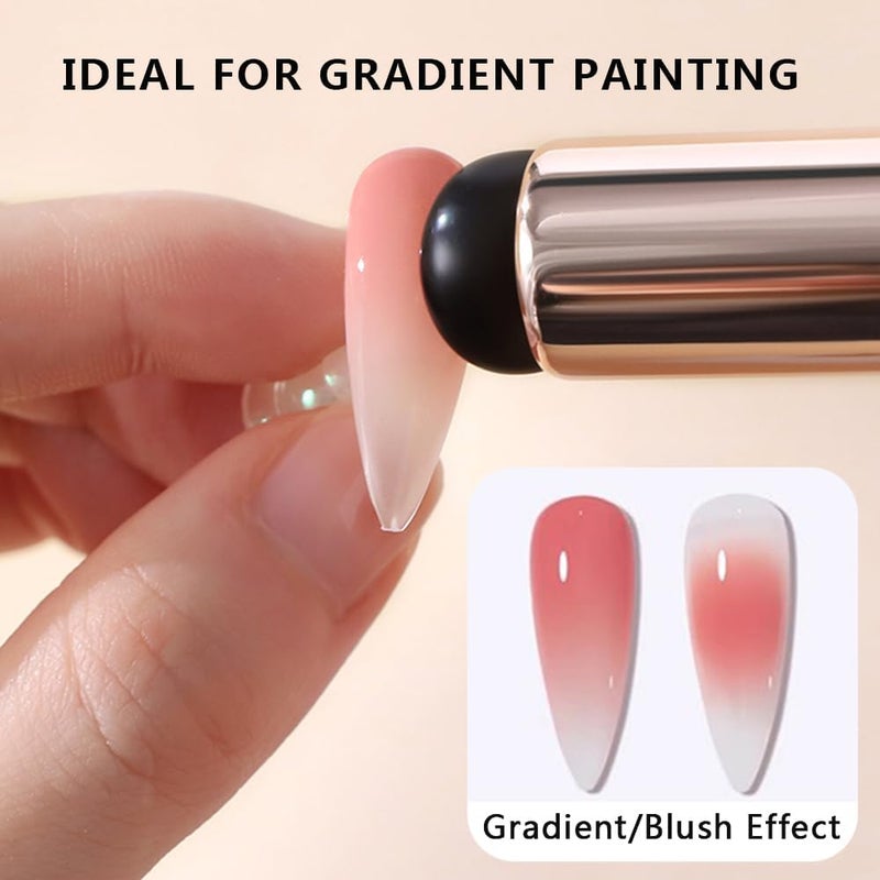 QUEENFINGER Nail Brush - 1pcs Reusable Chrome Powder Applicator, Pink Art Pen Silicone Brushes For Pat Ombre Gel and French Nails, Lipstick, Concealer, Eyeshadow (BLACK) - Image 2