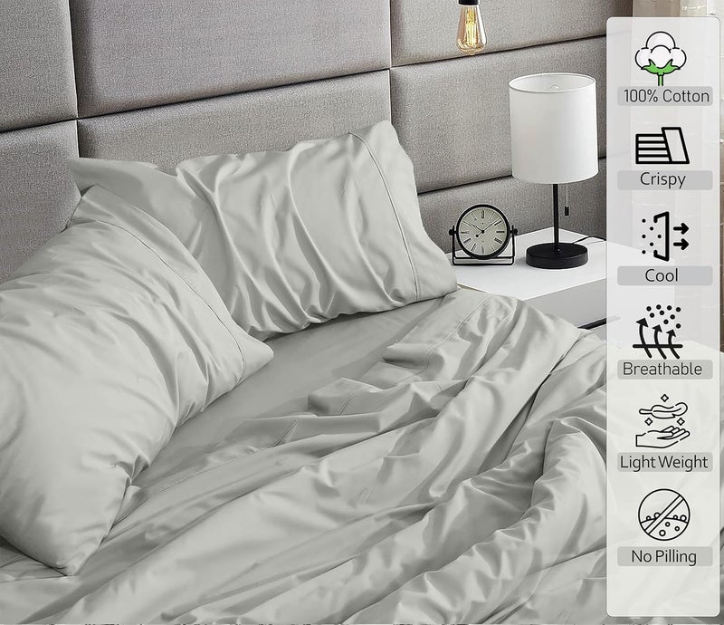 Ruvanti 100% Cotton Twin Sheets Set, 3 Pieces, Soft & Breathable Percale Weave Bedding, Deep Pocket 16", Hotel Standard, Crisp Cool Feel, Durable, Perfect Dyed Bed Sheet, Silver - Image 3