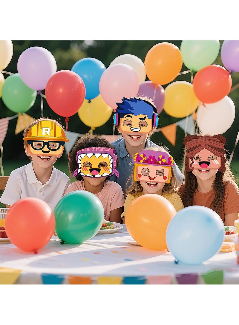 عام أقنعة ورقية بتصميم ROBLOX - 12 قناعًا + 12 حبلًا، إكسسوارات تصوير لحفلات عيد ميلاد الأطفال، أقنعة نصف وجه مرحة للاجتماعات العائلية - Image 2