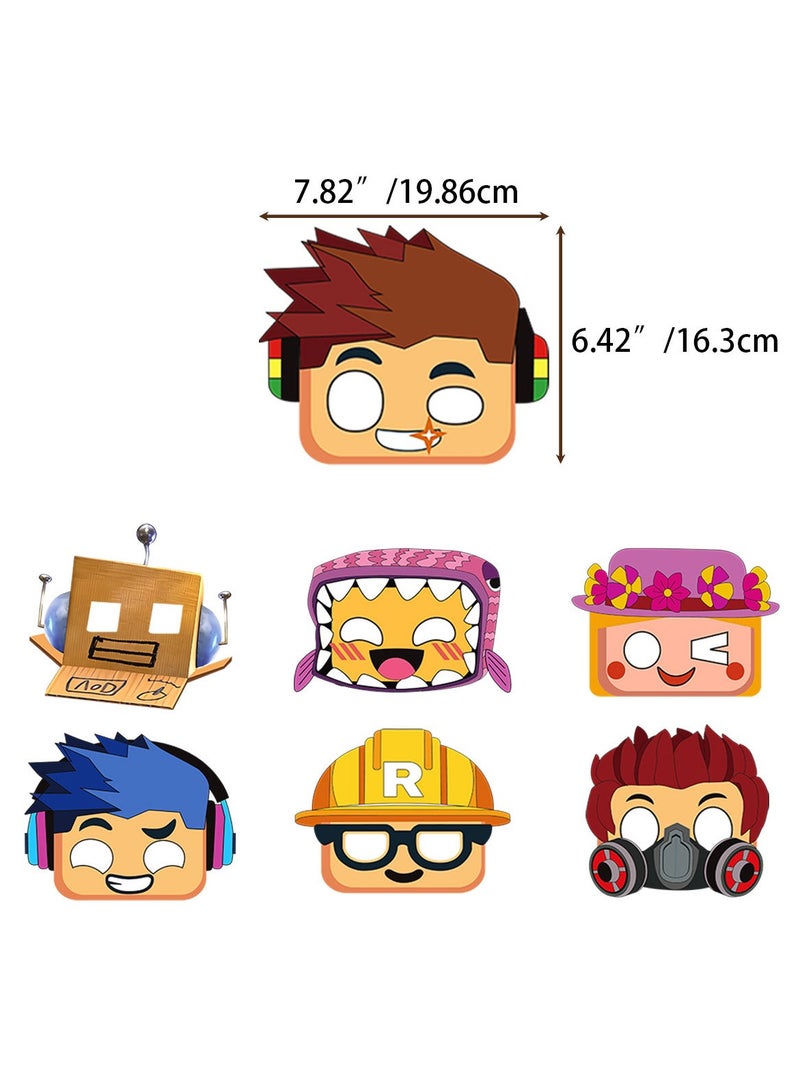 عام أقنعة ورقية بتصميم ROBLOX - 12 قناعًا + 12 حبلًا، إكسسوارات تصوير لحفلات عيد ميلاد الأطفال، أقنعة نصف وجه مرحة للاجتماعات العائلية - Image 3