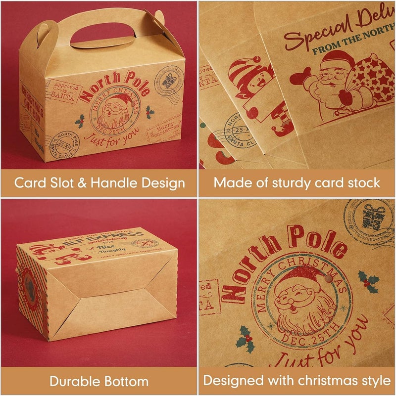 كلاراكو 24 قطعة من صناديق هدايا عيد الميلاد المصنوعة من ورق كرافت، صناديق هدايا عيد الميلاد العتيقة من القطب الشمالي، هدايا للحلوى والبسكويت مع مقابض وحاويات تغليف الطعام للمكتب والعطلات (على طراز كرافت) - Image 3
