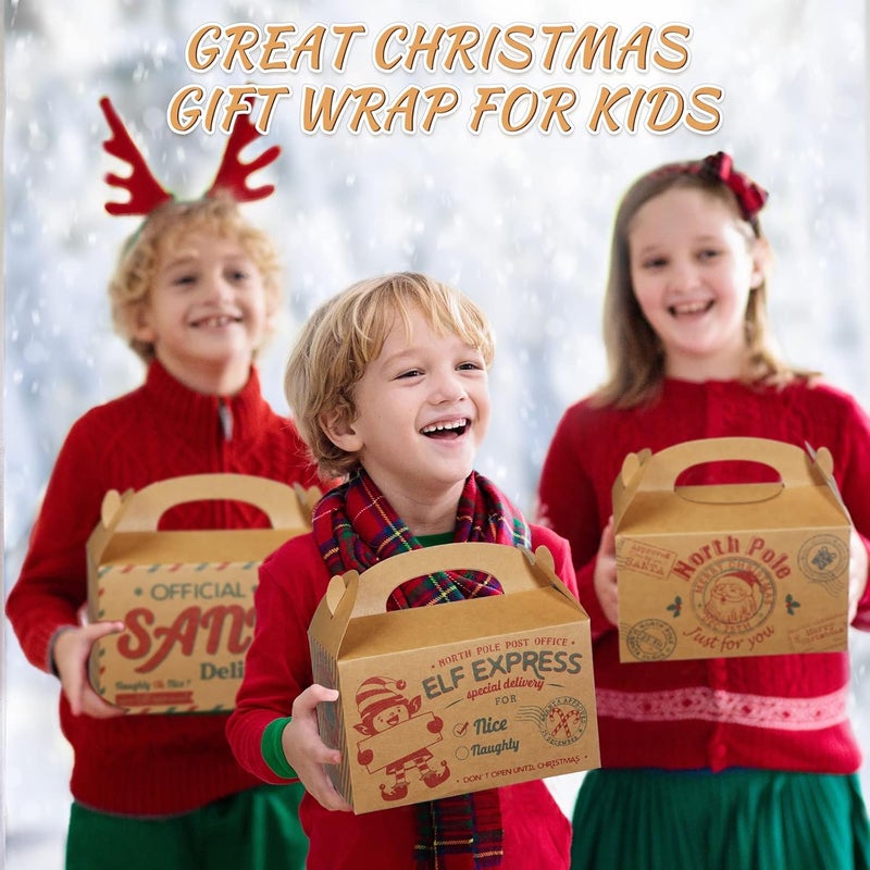 كلاراكو 24 قطعة من صناديق هدايا عيد الميلاد المصنوعة من ورق كرافت، صناديق هدايا عيد الميلاد العتيقة من القطب الشمالي، هدايا للحلوى والبسكويت مع مقابض وحاويات تغليف الطعام للمكتب والعطلات (على طراز كرافت) - Image 5