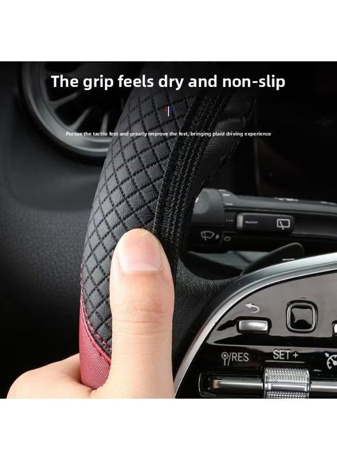 غطاء عجلة قيادة السيارة من الجلد، ناعم ومريح، قابل للتهوية وغير قابل للانزلاق، غطاء حماية مرن عالمي لعجلة القيادة، سيارات رياضية، تعديلات داخلية للسيارة - Image 3