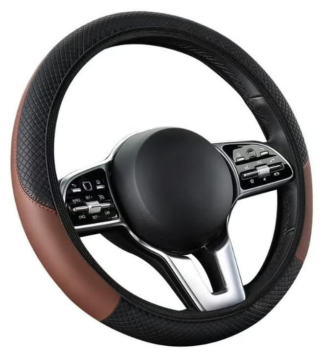 غطاء عجلة قيادة السيارة من الجلد، ناعم ومريح، قابل للتهوية وغير قابل للانزلاق، غطاء حماية مرن عالمي لعجلة القيادة، سيارات رياضية، تعديلات داخلية للسيارة - Image 1