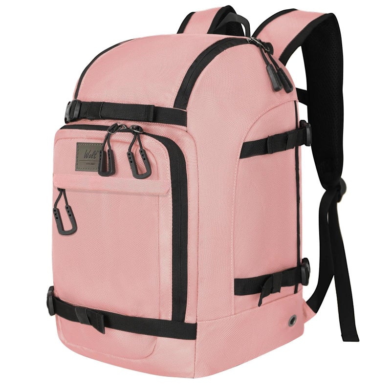 WOLT Ski Boot Bag Backpack - 50L Snowboard Boot Bag for Air Travel for Snow Boots, Ski Helmet, Gloves, Goggles, Skiing Gear (FleshPink) - Image 1