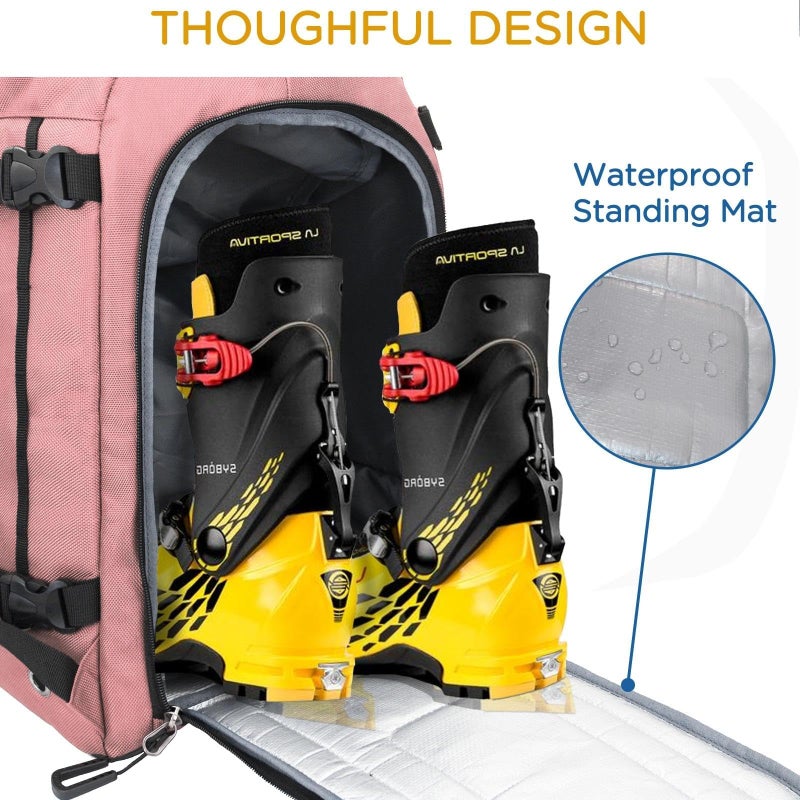 WOLT Ski Boot Bag Backpack - 50L Snowboard Boot Bag for Air Travel for Snow Boots, Ski Helmet, Gloves, Goggles, Skiing Gear (FleshPink) - Image 5