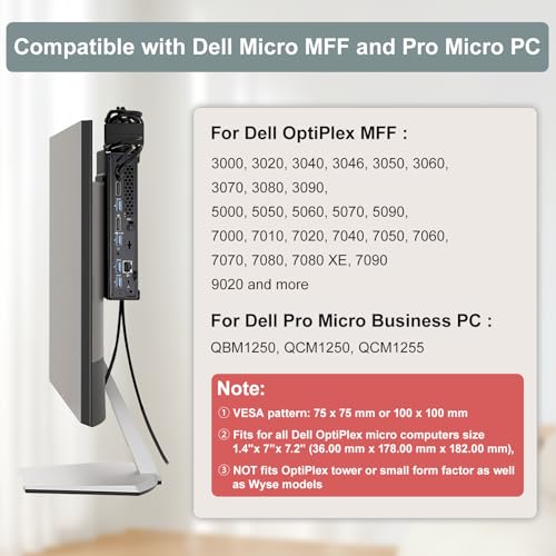 Varghesyla Mount for Dell Micro PC Wall VESA and Under Desk Mount for Dell OptiPlex MFF 7050 7080 5070 7020 7060 7090 7010 3060 3050 for Dell Pro Micro QCM1250 Business Mini PC Mounting Bracket with Pen Holder - Image 3