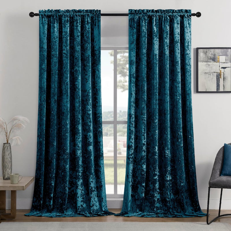 SMILETIME Tranquil Blue Crushed Velvet Curtains 52x84inch Rod Pocket Luxurious Thermal Insulated Soundproof Drapes Soft and Durable Light-Filtering Window Treatments for Living Room Bedroom, 2 Panels - Image 1