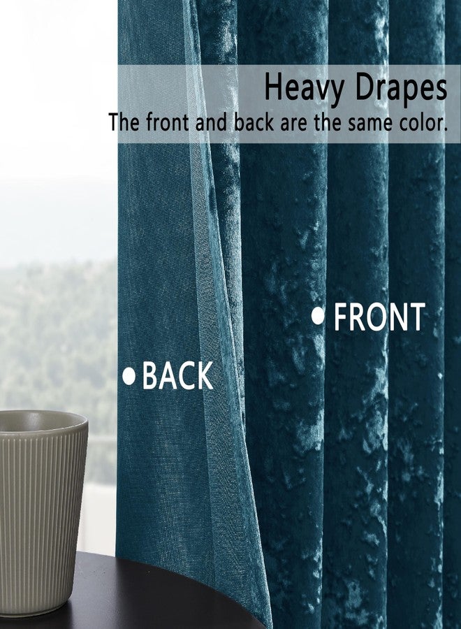 SMILETIME Tranquil Blue Crushed Velvet Curtains 52x84inch Rod Pocket Luxurious Thermal Insulated Soundproof Drapes Soft and Durable Light-Filtering Window Treatments for Living Room Bedroom, 2 Panels - Image 3