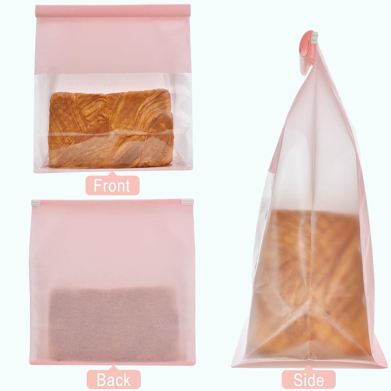Funcoo 50 Paper Bread Bags with Tabs for Homemade Sourdough Bread, 8.7x4.3x11 Inches Pink Bakery Bread Bags with Window/Tin Tie Tab Lock, Large Bakery Loaf Bag for Baked Goods Packaging - Image 3
