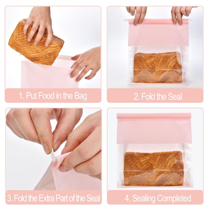 Funcoo 50 Paper Bread Bags with Tabs for Homemade Sourdough Bread, 8.7x4.3x11 Inches Pink Bakery Bread Bags with Window/Tin Tie Tab Lock, Large Bakery Loaf Bag for Baked Goods Packaging - Image 4