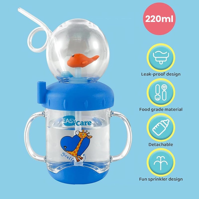 Kidology Plastic Whale Spray Water Cup with Handle - Bpa Free Toddler Cup for Kids Travel Drinking Cups with Straw, Spill-Proof Design, Perfect Tumbler for Kids (Dark Blue), 220 ml - Image 2