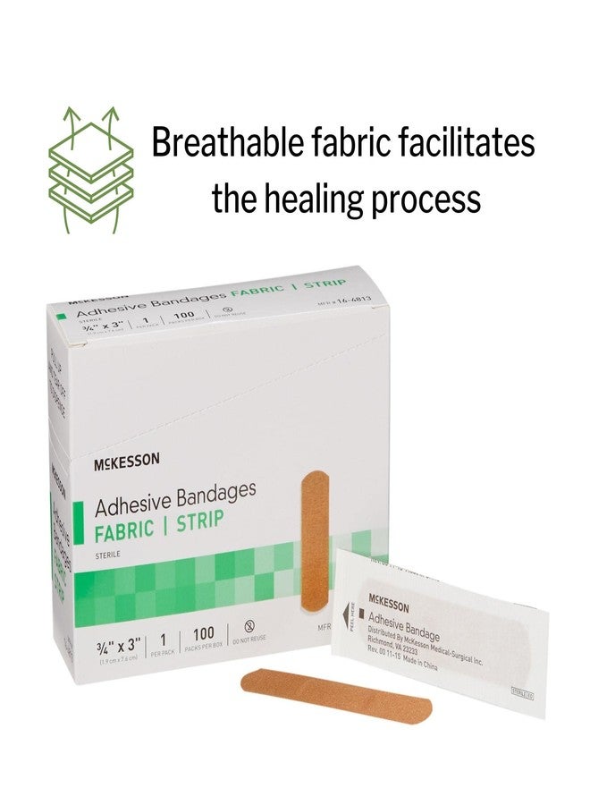 McKesson Adhesive Bandages, Sterile, Fabric Strip, 3/4 in x 3 in, 100 Count, 1 Pack - Image 3