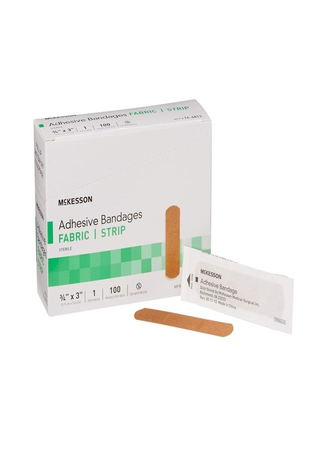 McKesson Adhesive Bandages, Sterile, Fabric Strip, 3/4 in x 3 in, 100 Count, 1 Pack - Image 1