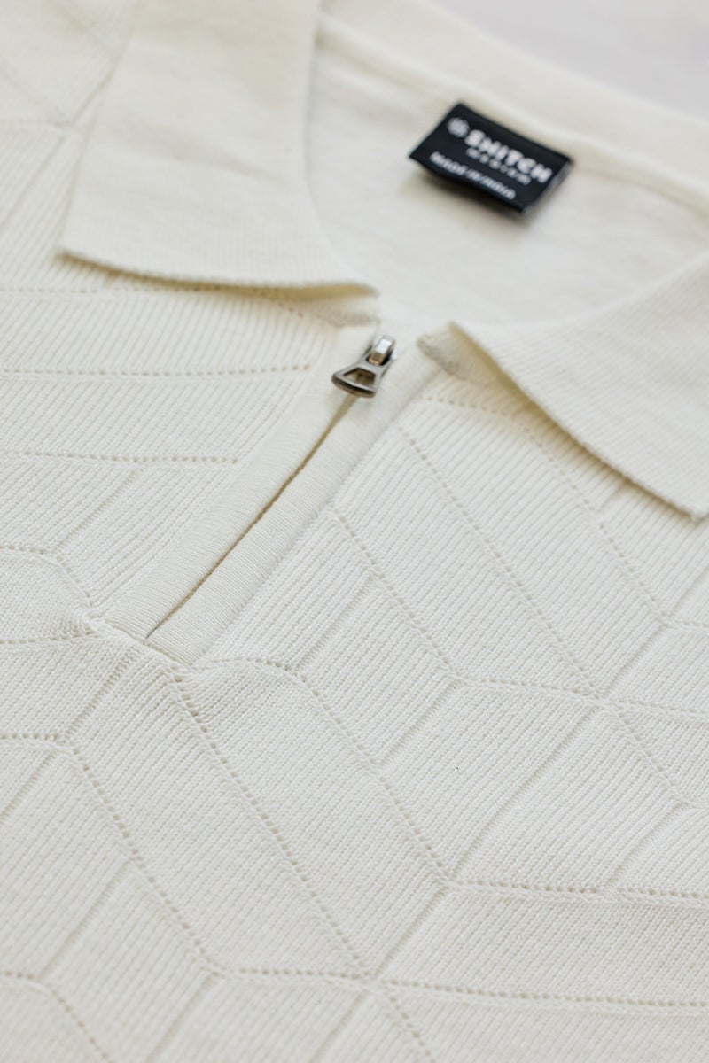 SNITCH White Textured Polo Slim Fit T-Shirt - Image 2